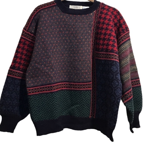 Vintage Susan Bristol 1987 100% Shetland Wool Multi Pattern Patchwork Sweater 40 - Picture 1 of 5